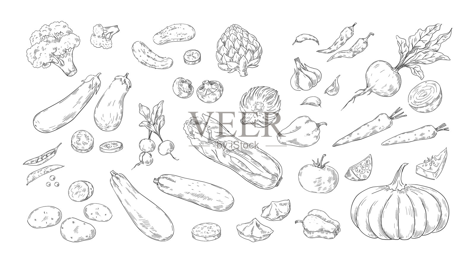蔬菜雕刻手绘有机插画图片素材