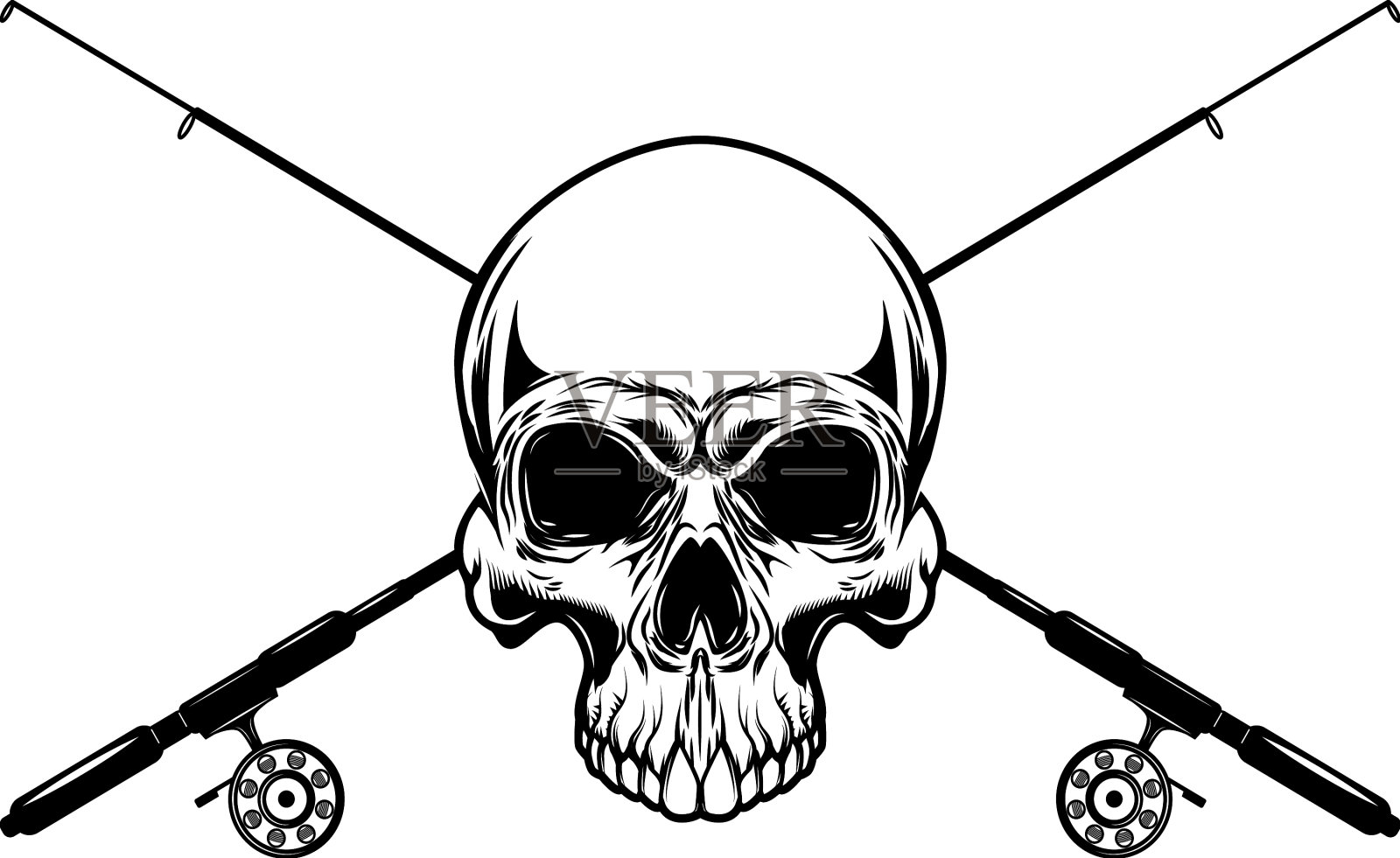 渔夫头骨与交叉钓竿设计设计元素图片