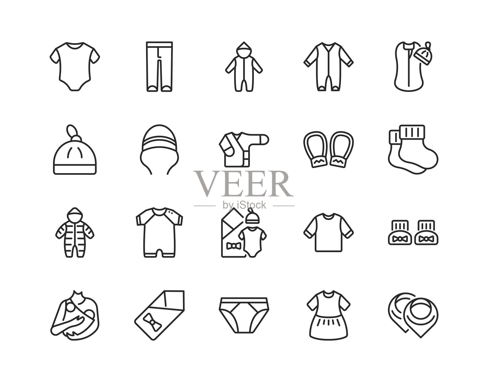 婴儿衣服平线图标设置图标素材