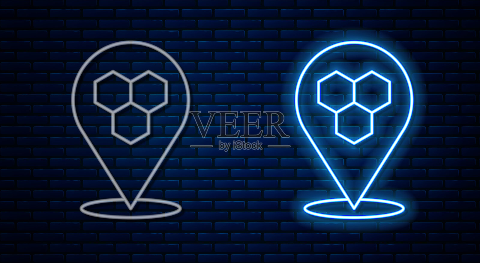 发光的霓虹灯线蜂窝蜜蜂位置地图大头针插画图片素材