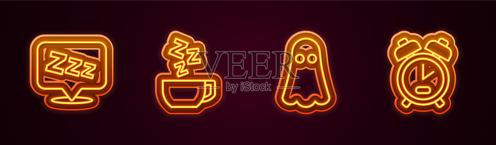 定行昏昏欲睡的甘菊茶鬼和警报图标素材