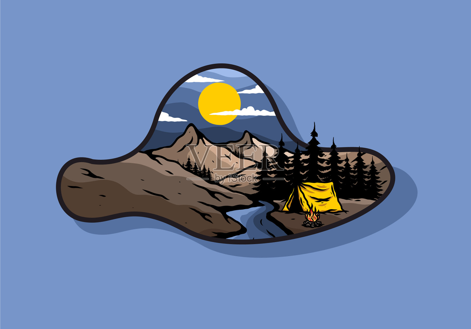 在河边露营插画图片素材