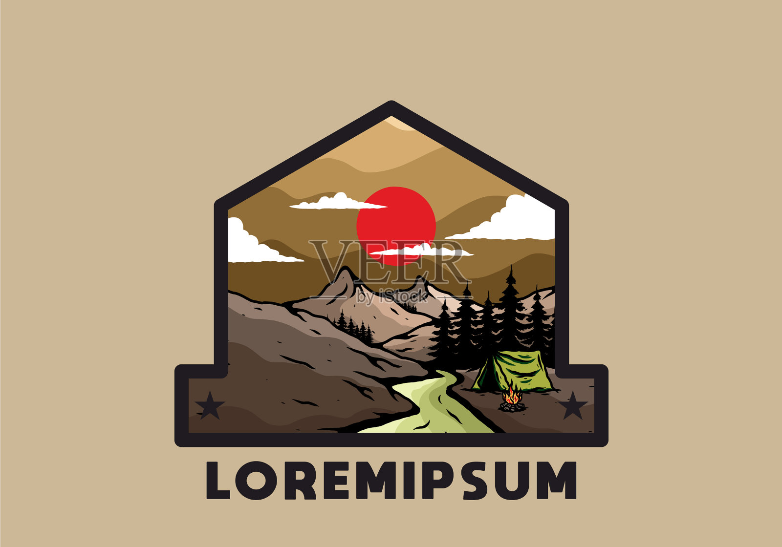 在河边露营插画图片素材