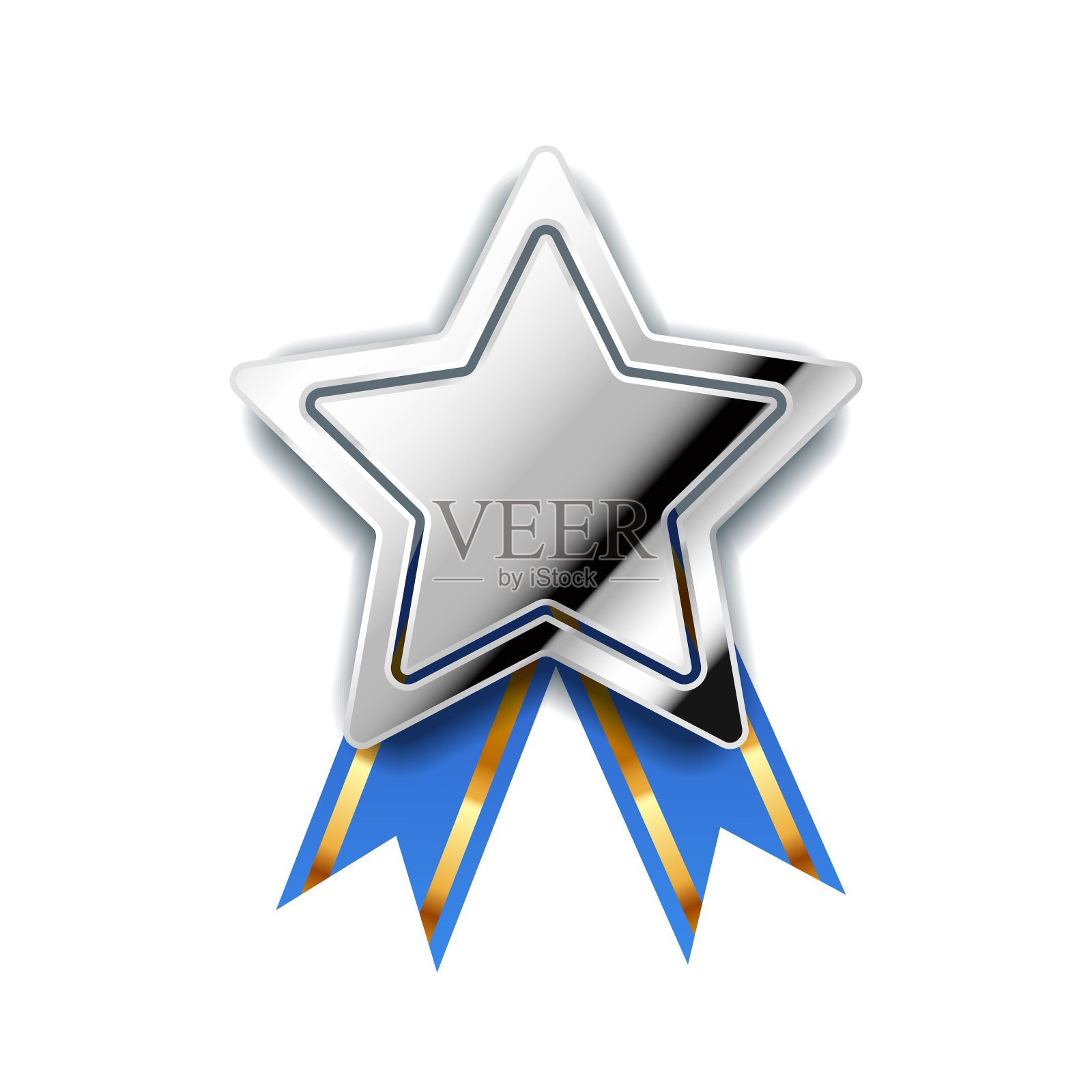 明亮的银奖在星星形状的蓝色带子设计元素图片