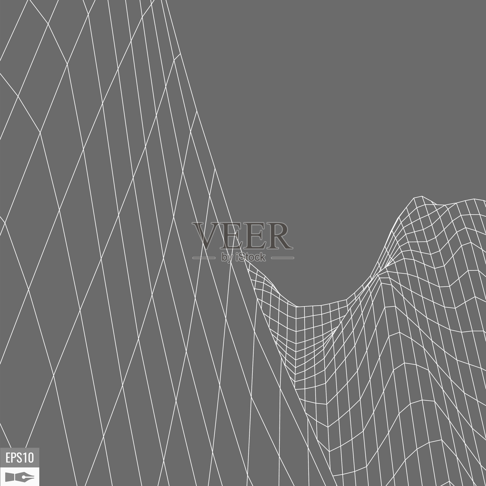 线框景观在白色背景。抽象几何矢量技术背景。三维矢量数字背景插画图片素材