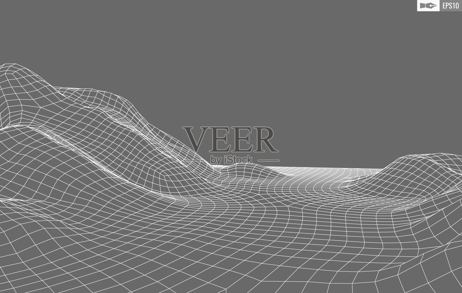 线框景观在白色背景。抽象几何矢量技术背景。三维矢量数字背景插画图片素材