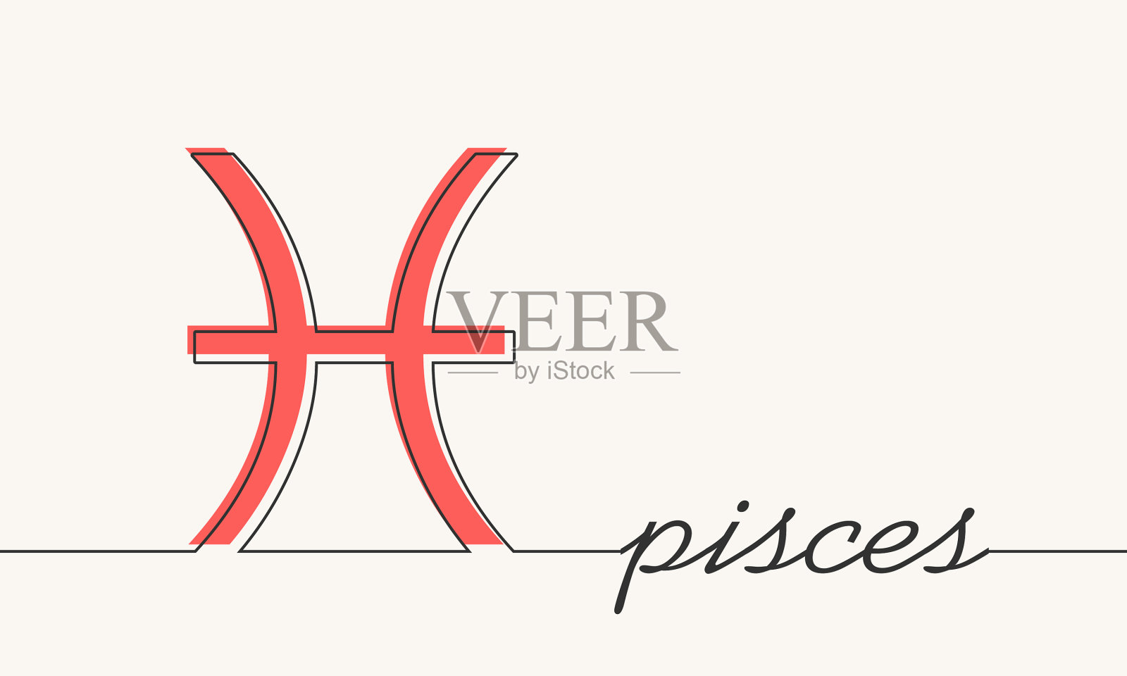 鱼生肖符号图标在细线风格插画图片素材