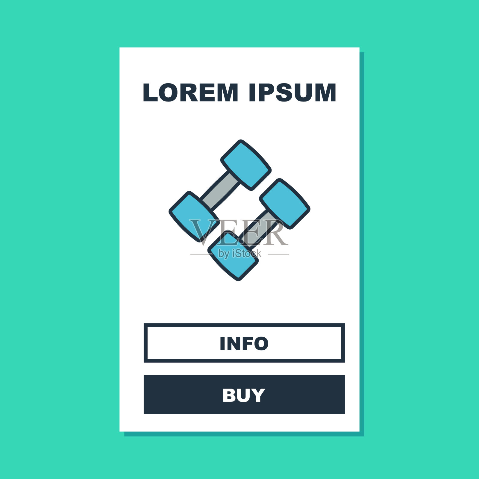 填充轮廓哑铃图标孤立在绿松石插画图片素材