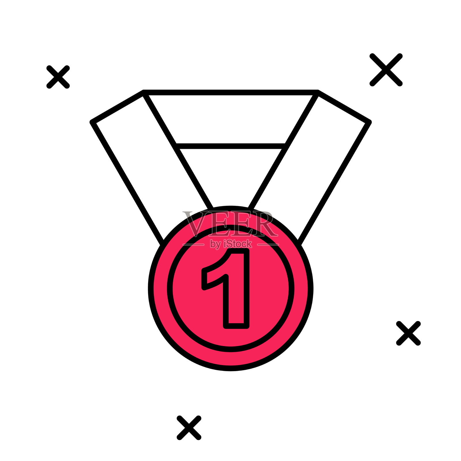 填充轮廓奖章图标孤立的白色插画图片素材