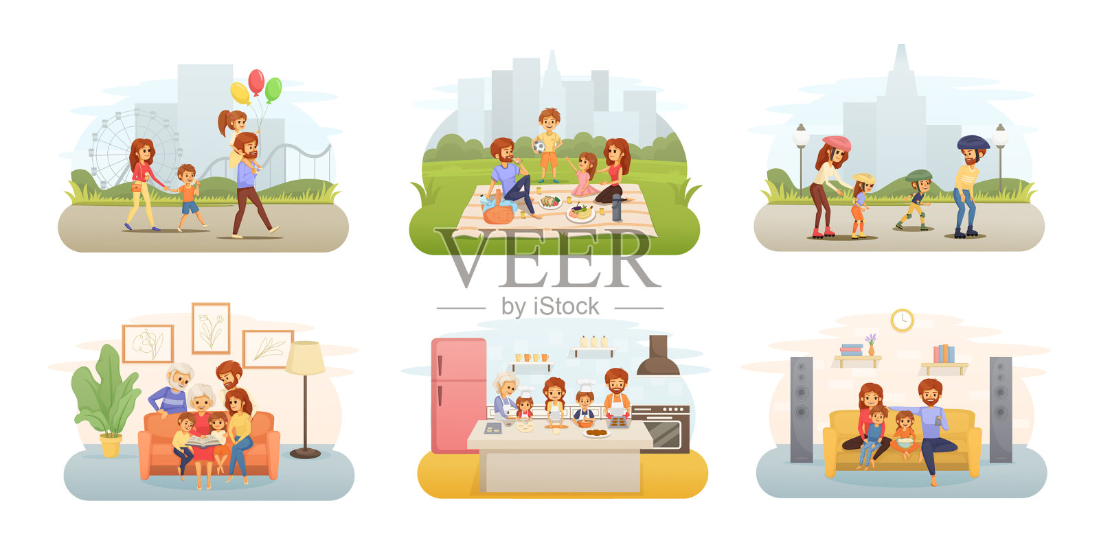 家庭假日平面卡通图标设置图标素材