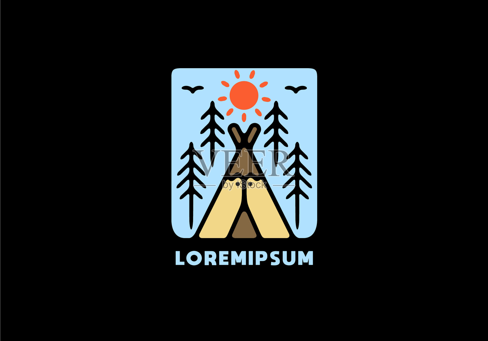 彩色三角露营帐篷插画图片素材