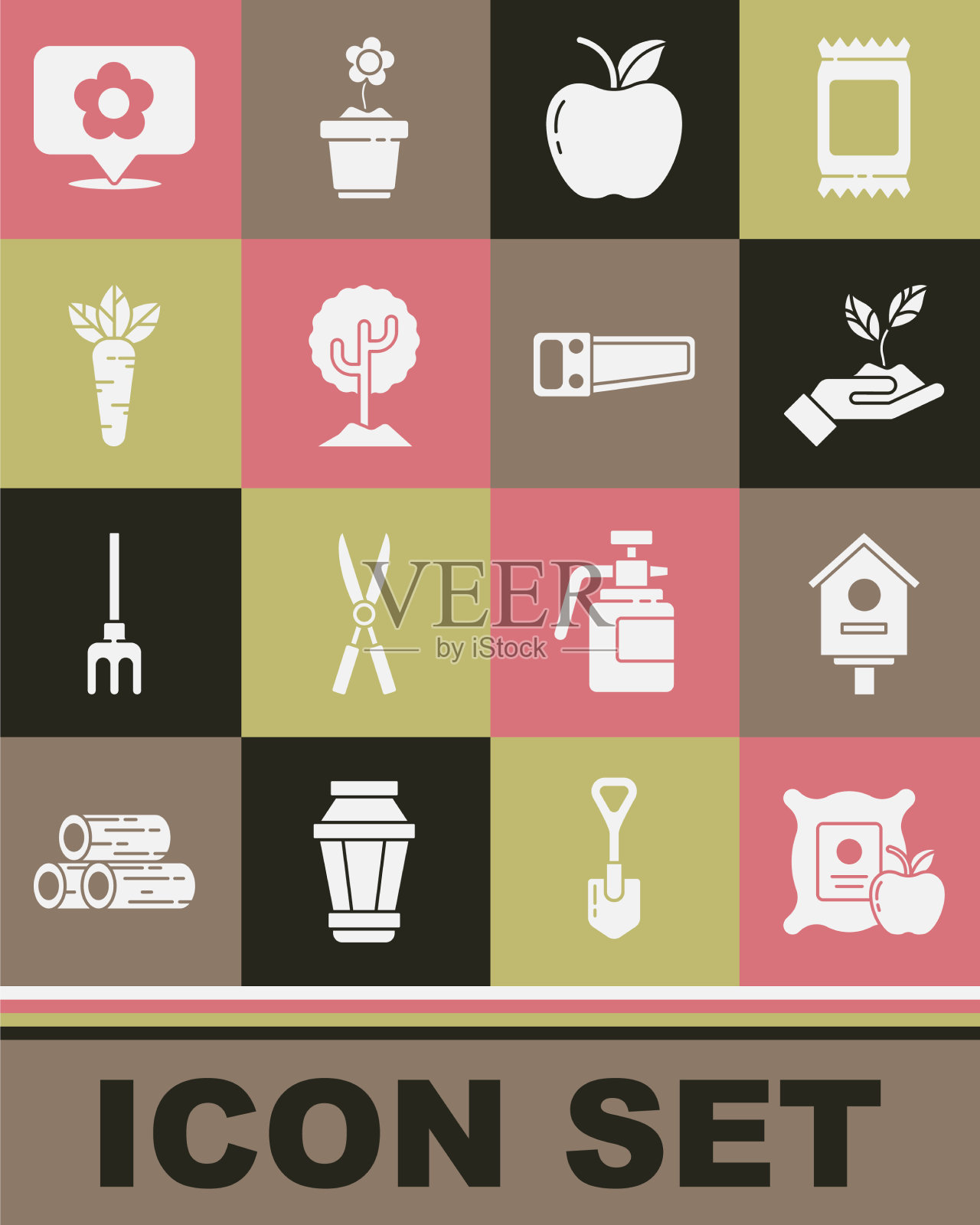 把苹果放在麻袋鸟窝里栽到手的图标素材