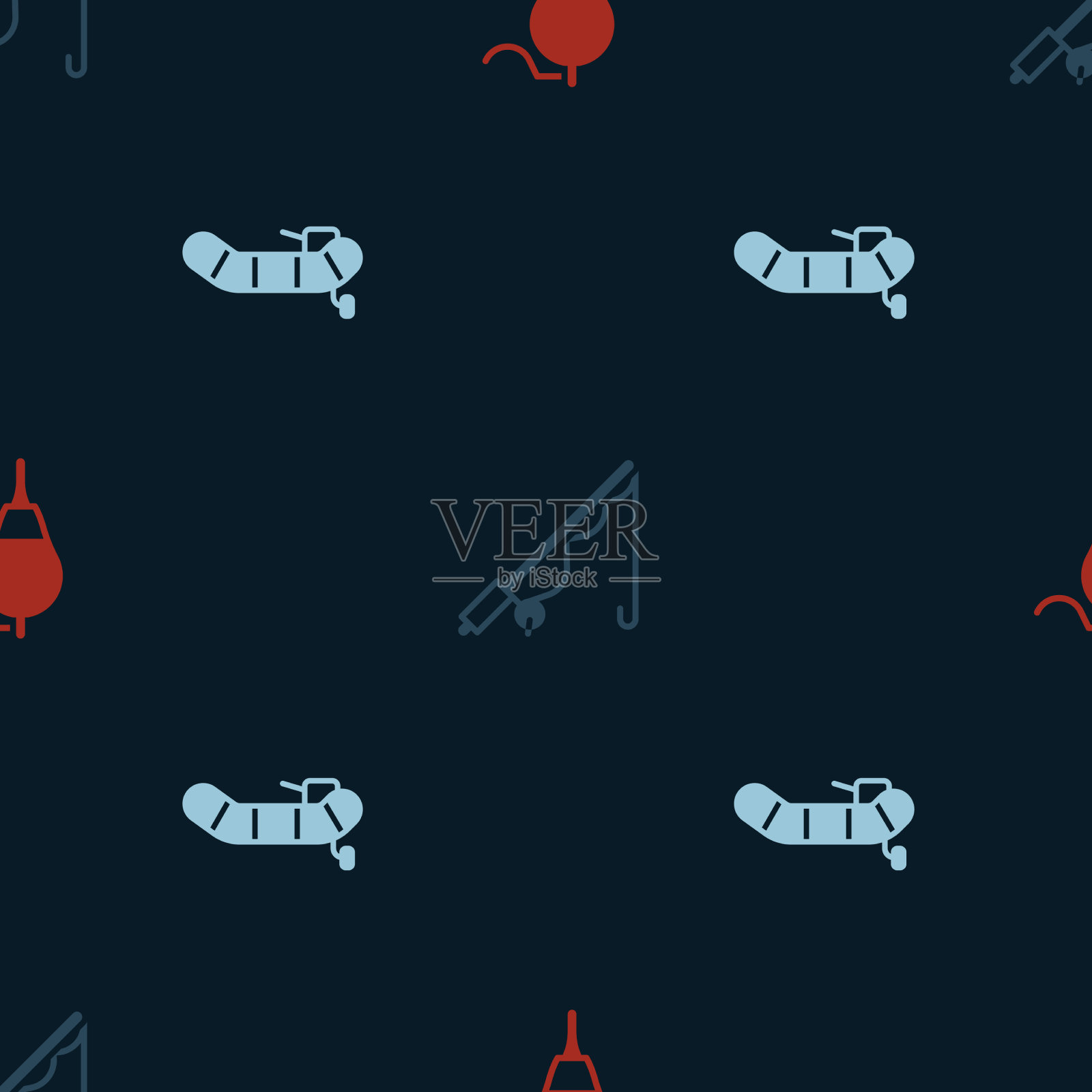 备有钓鱼浮竿和充气艇图标素材