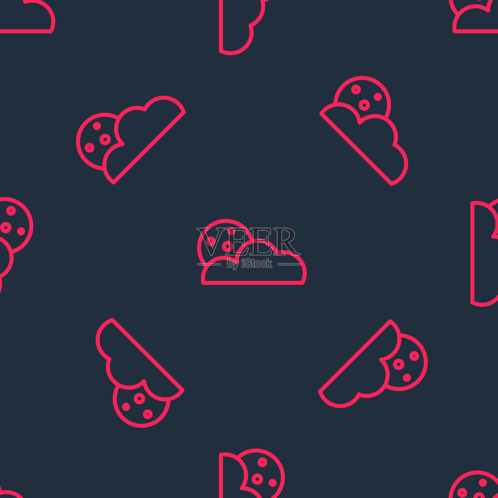 红线月亮和星星图标隔离无缝插画图片素材