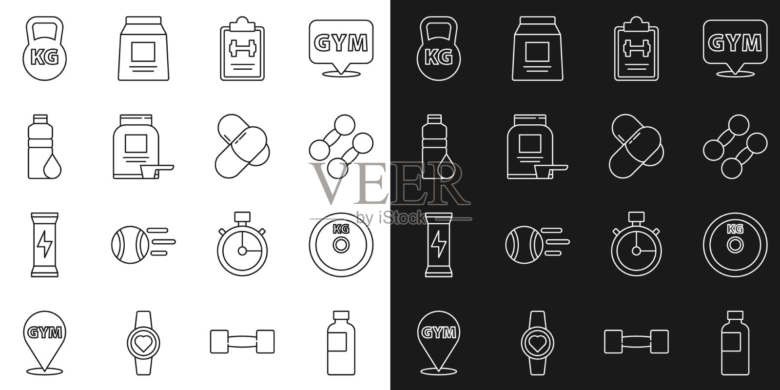 定线健身振动筛重量板哑铃图标素材