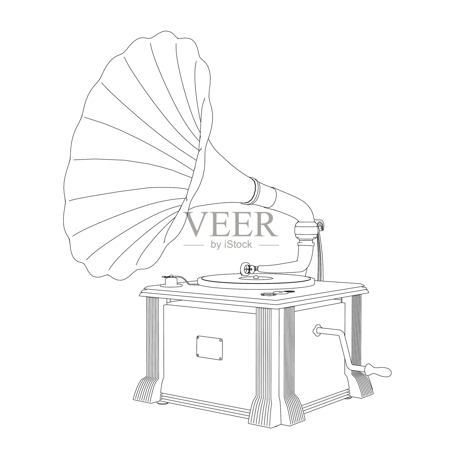 黑胶唱机的轮廓线设计元素图片