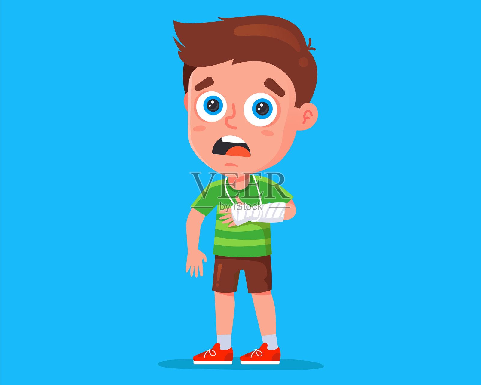 一个手打了石膏的年轻人被他弄断了插画图片素材