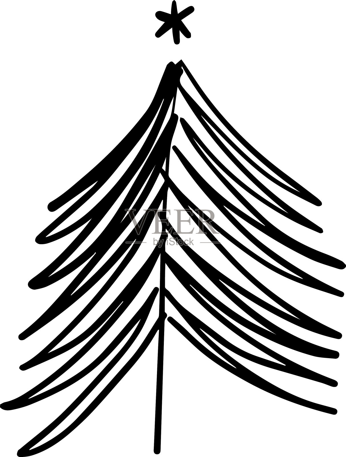 黑白画一棵圣诞树设计元素图片