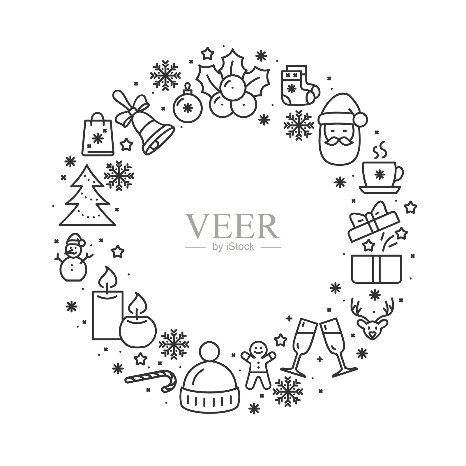 圣诞节概念框架横幅与轮廓线图标素材