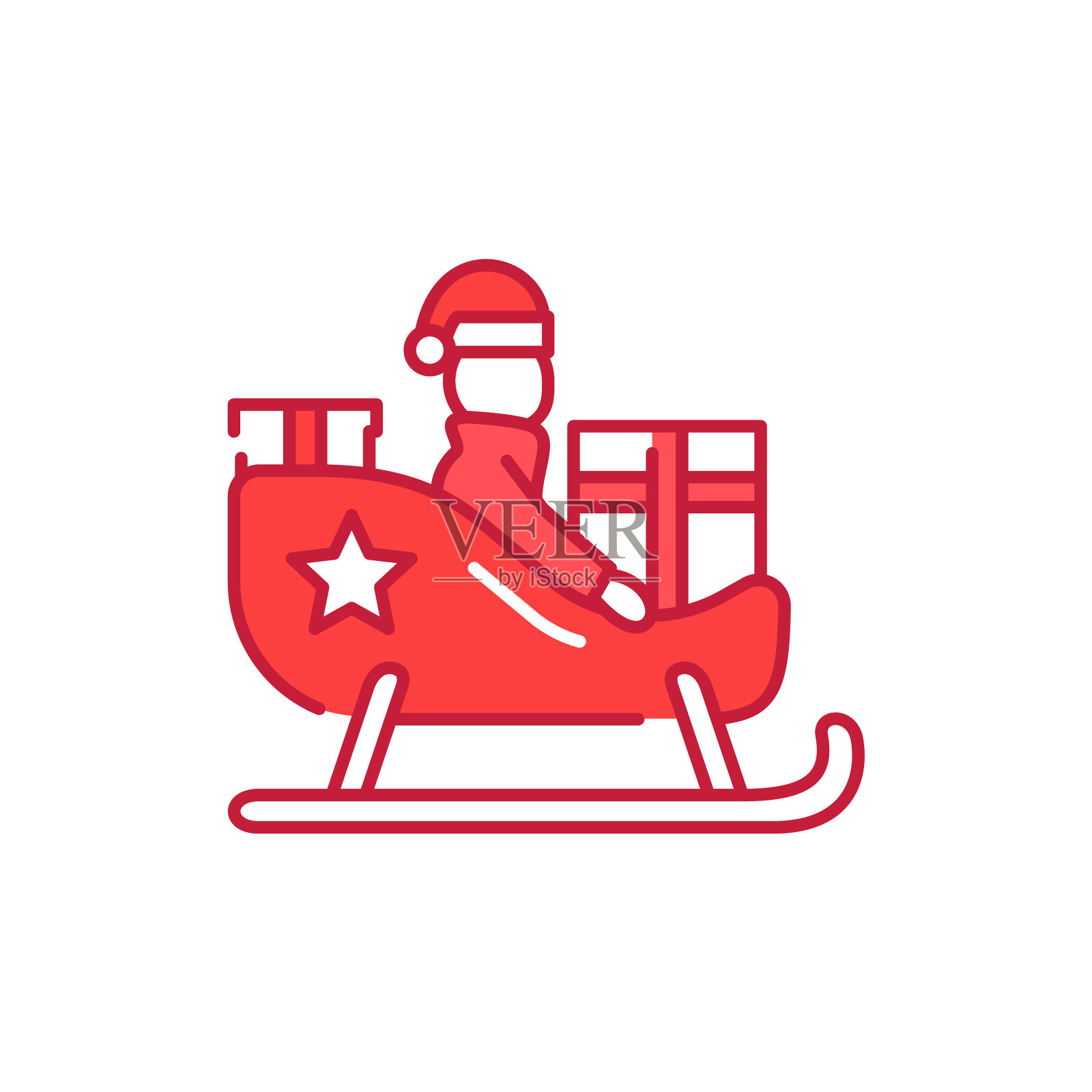 圣诞老人在圣诞雪橇彩线图标设计元素图片