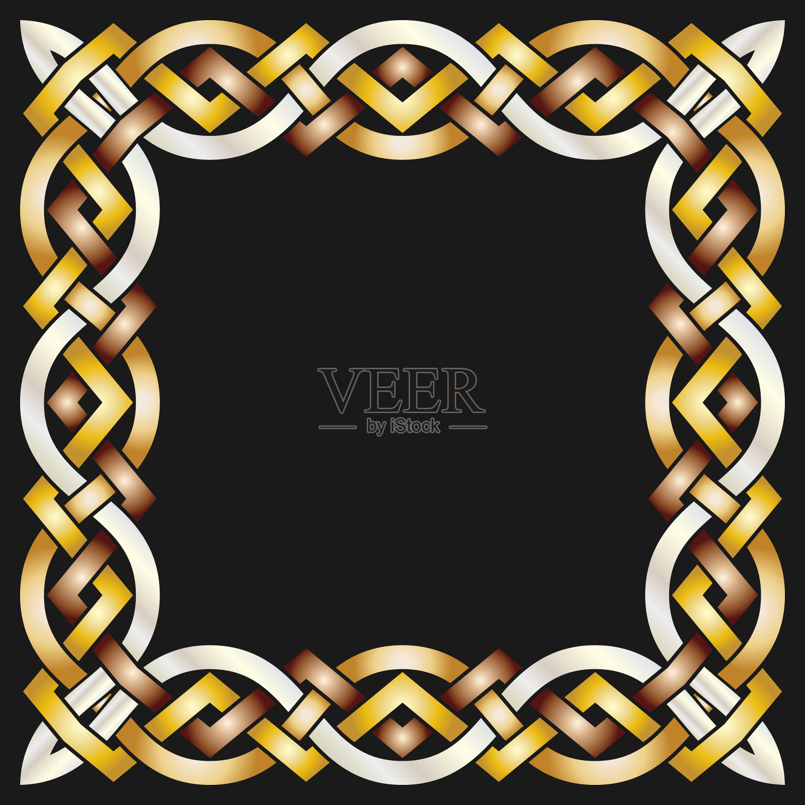 凯尔特方形框架图案的白金青铜插画图片素材