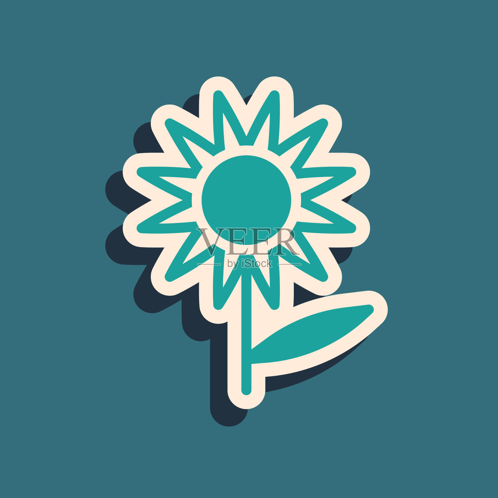 绿色向日葵图标孤立在绿色背景插画图片素材