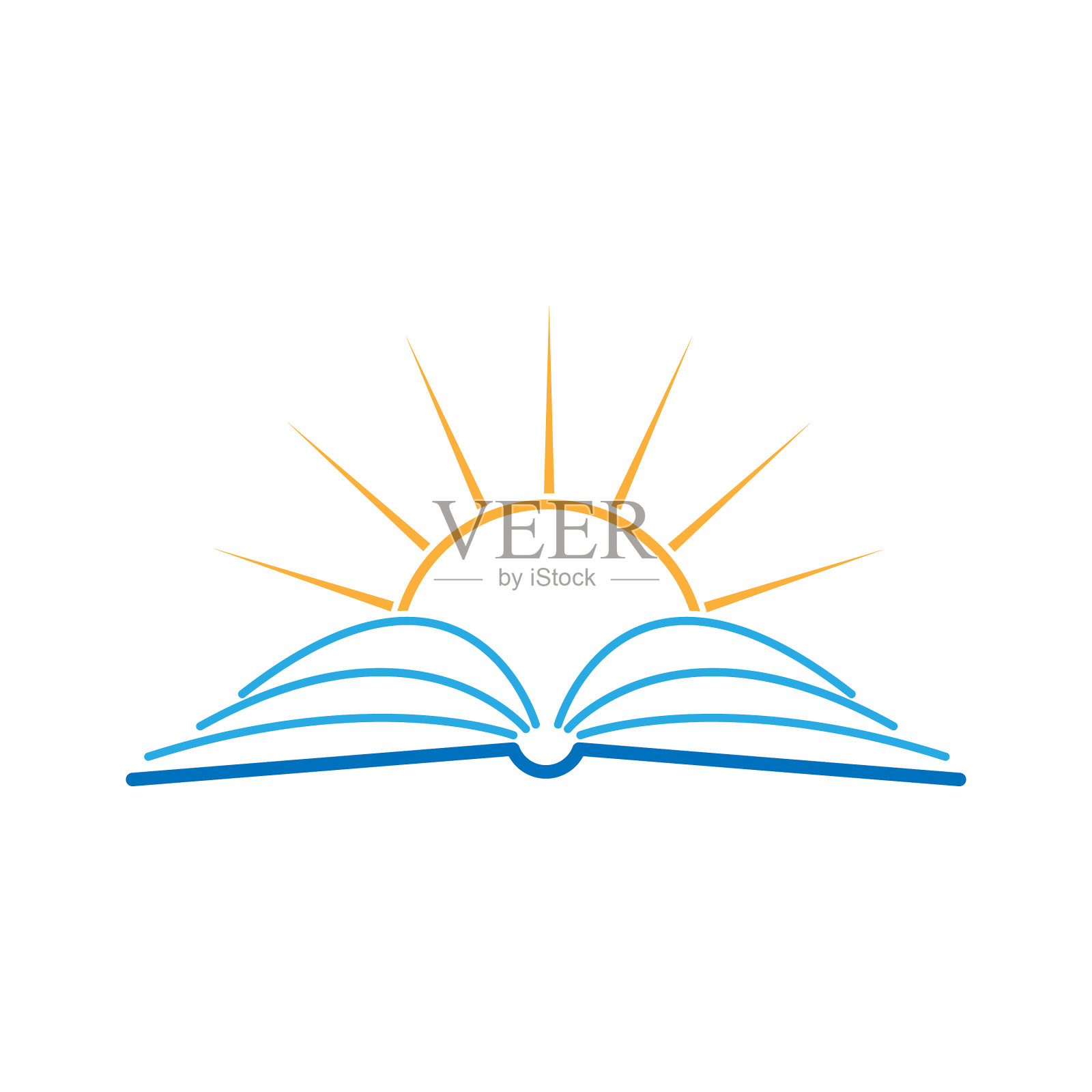 一本翻开的书和一个扁平的太阳图标的象征图标素材