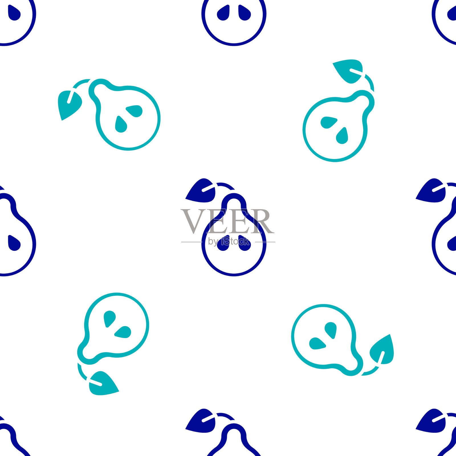 蓝色梨图标孤立无缝图案上的白色插画图片素材