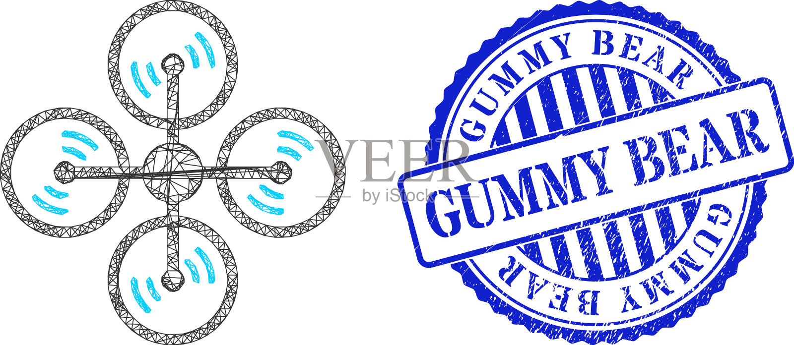 橡皮小熊徽章和网络直升机插画图片素材