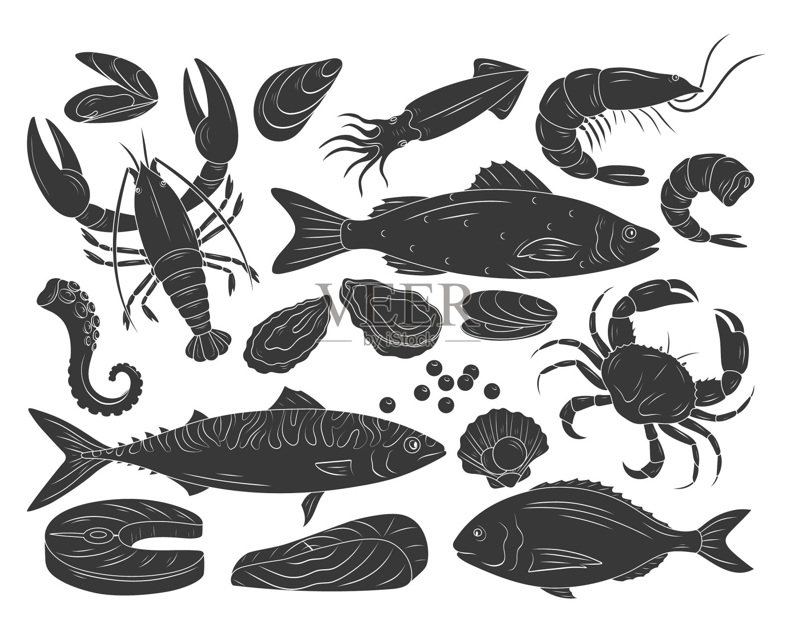 手绘海鱼设计元素图片