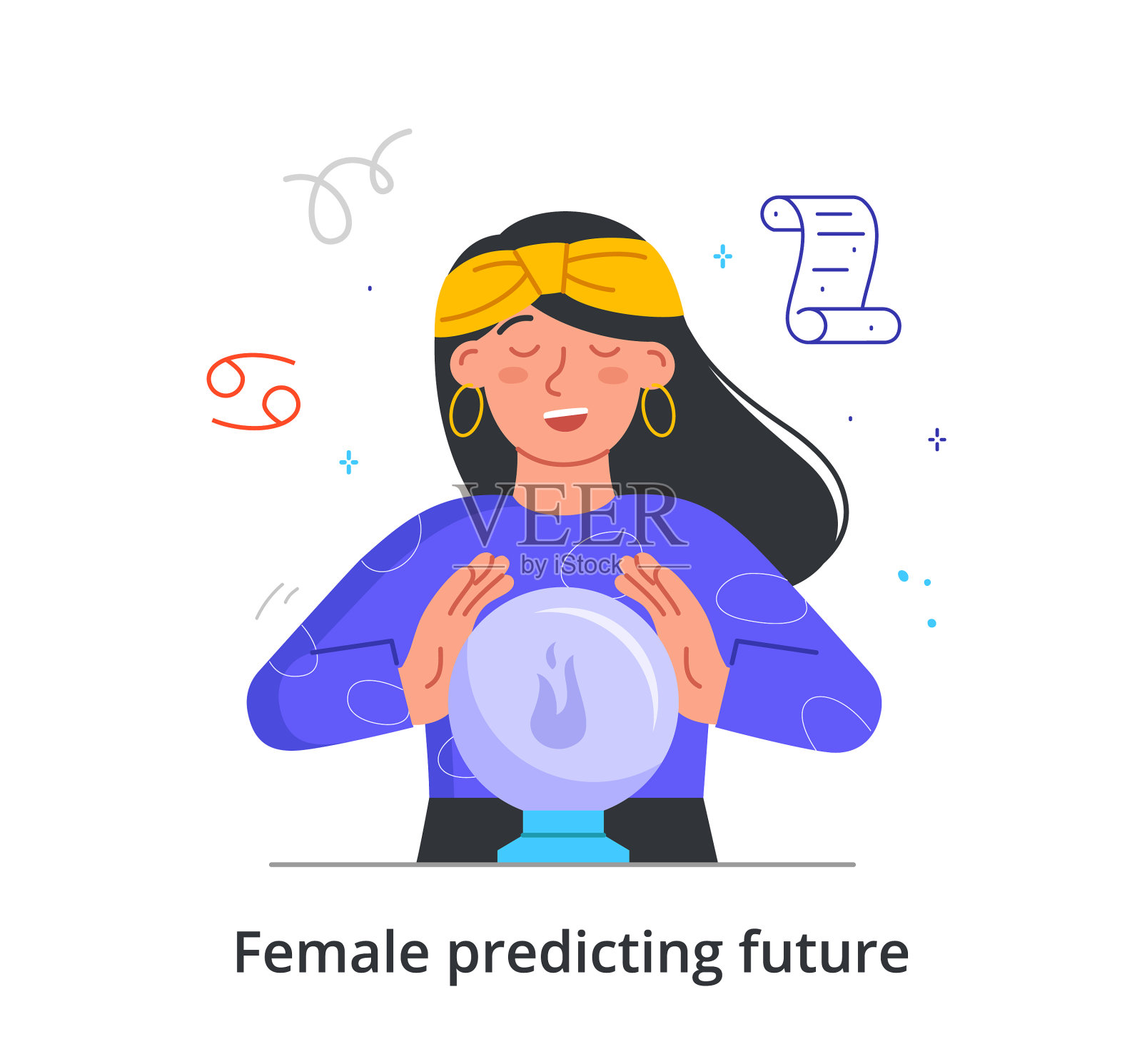 女性预测未来概念插画图片素材