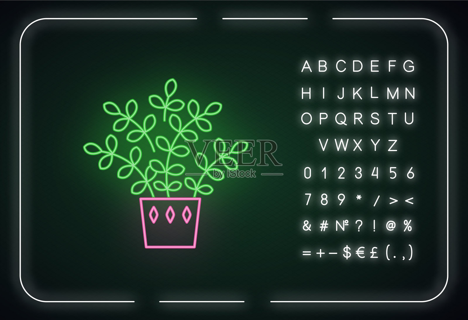 Zz植物霓虹灯图标zamioculcas桑给巴尔宝石插画图片素材