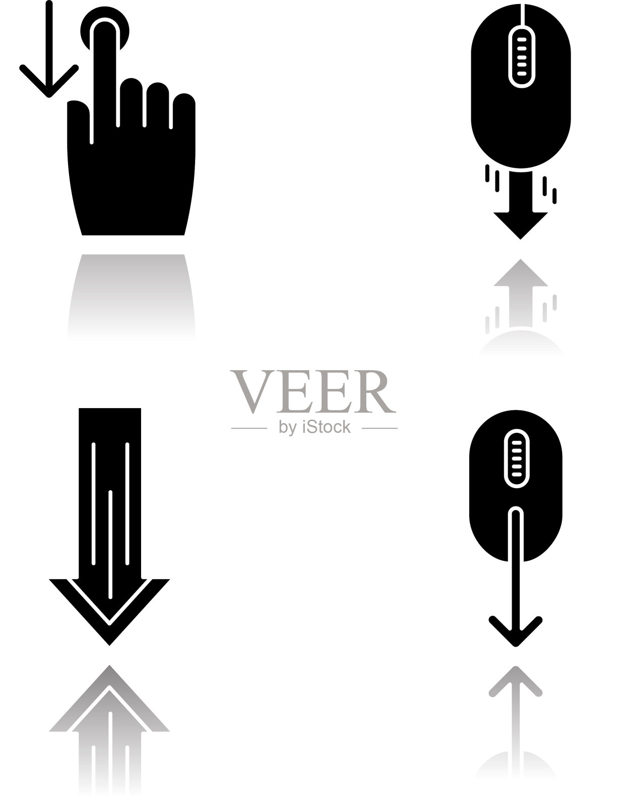 向下滚动投影黑色字形图标设置图标素材