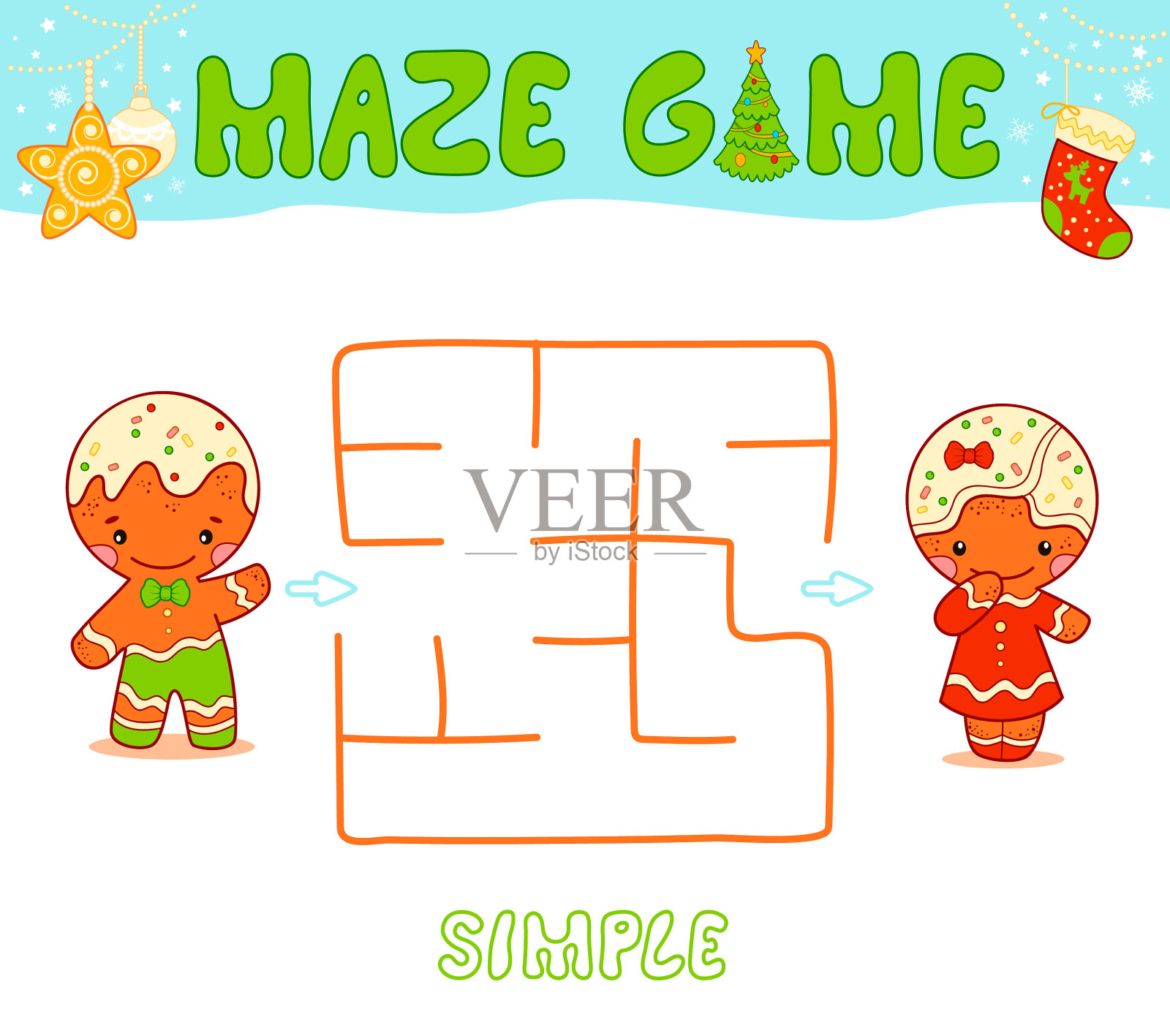 圣诞儿童益智迷宫游戏简单插画图片素材