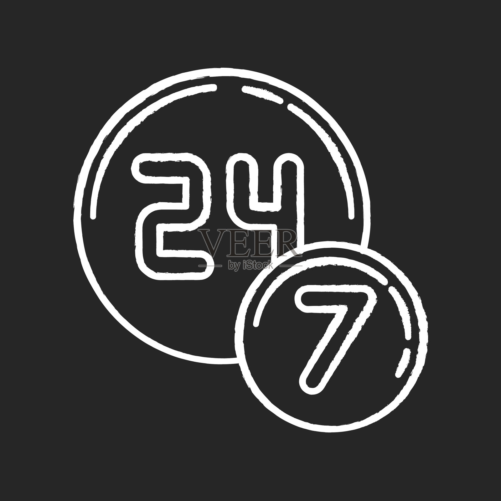 24 7圈徽章粉笔白色图标黑色插画图片素材