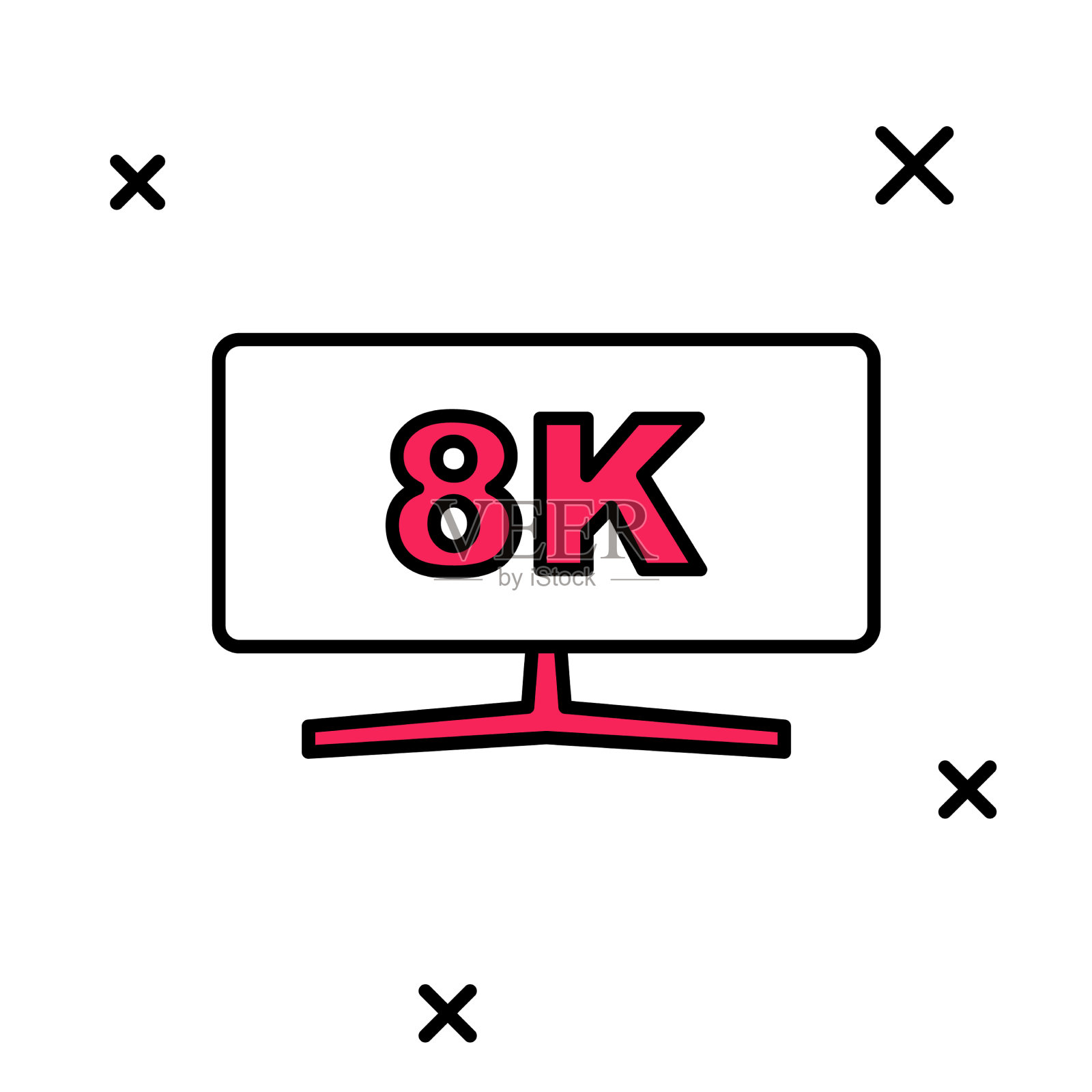 填充轮廓电脑显示器图标孤立上插画图片素材