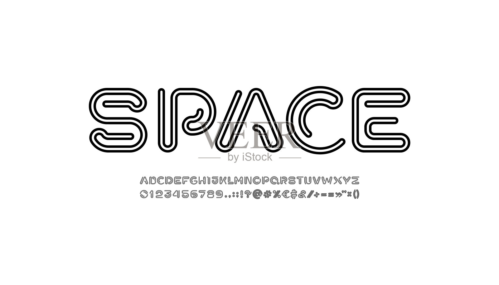 未来风格的字母表，潮流字体，技术风格的字母和数字和标点符号插画图片素材