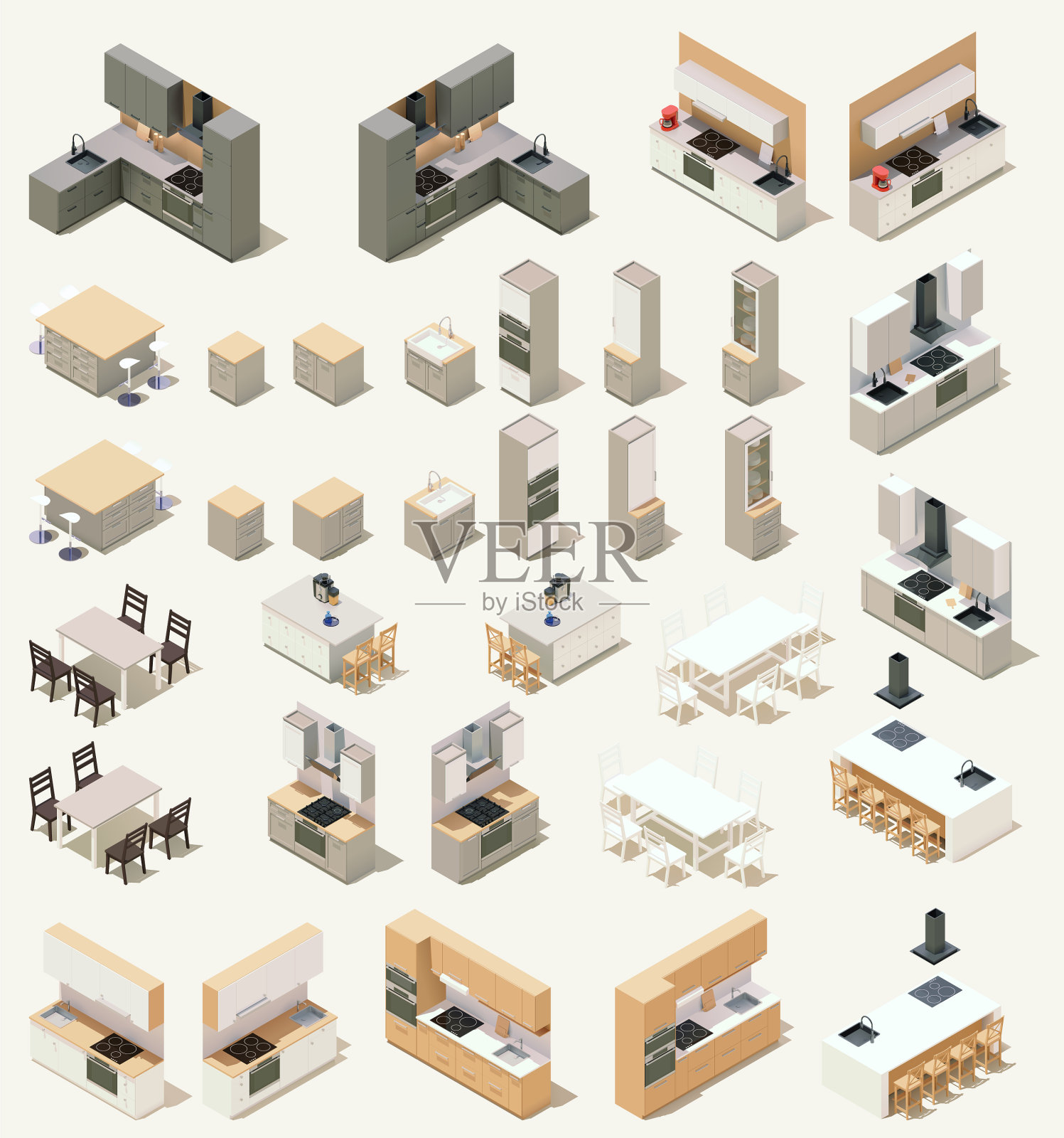 等距厨房家具套装图标素材