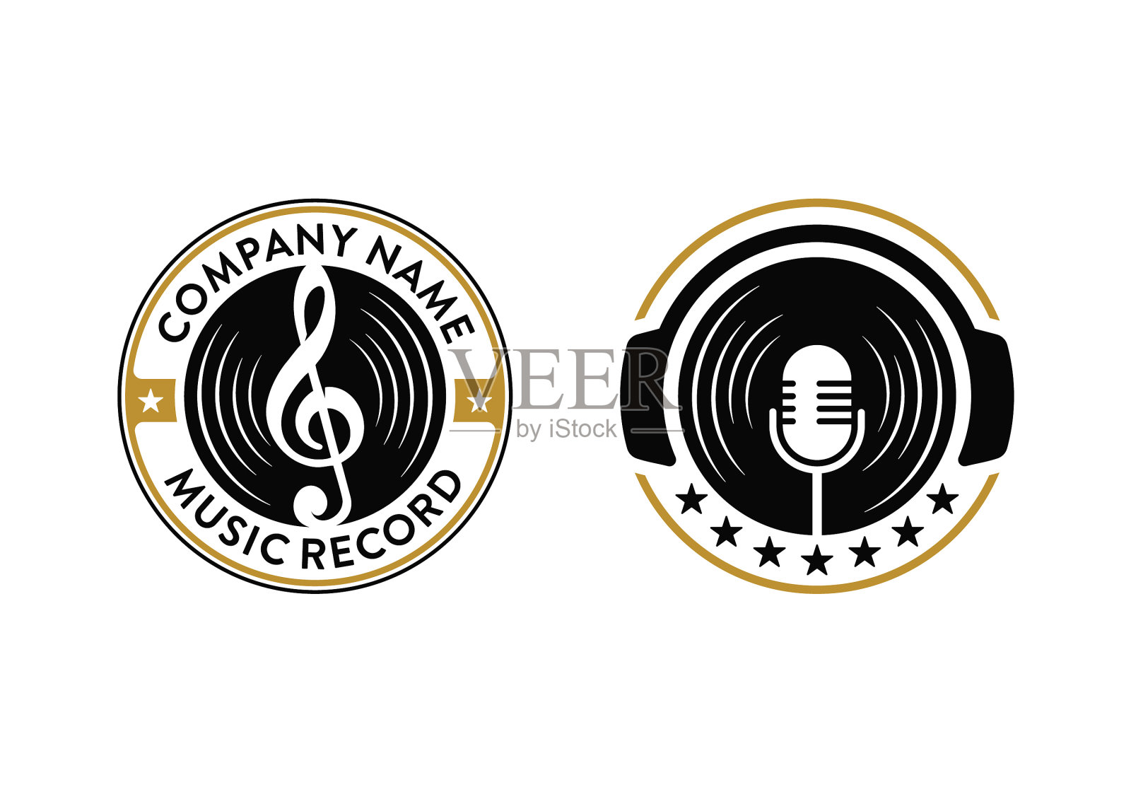 复古音乐唱片播客工作室标志设计插画图片素材