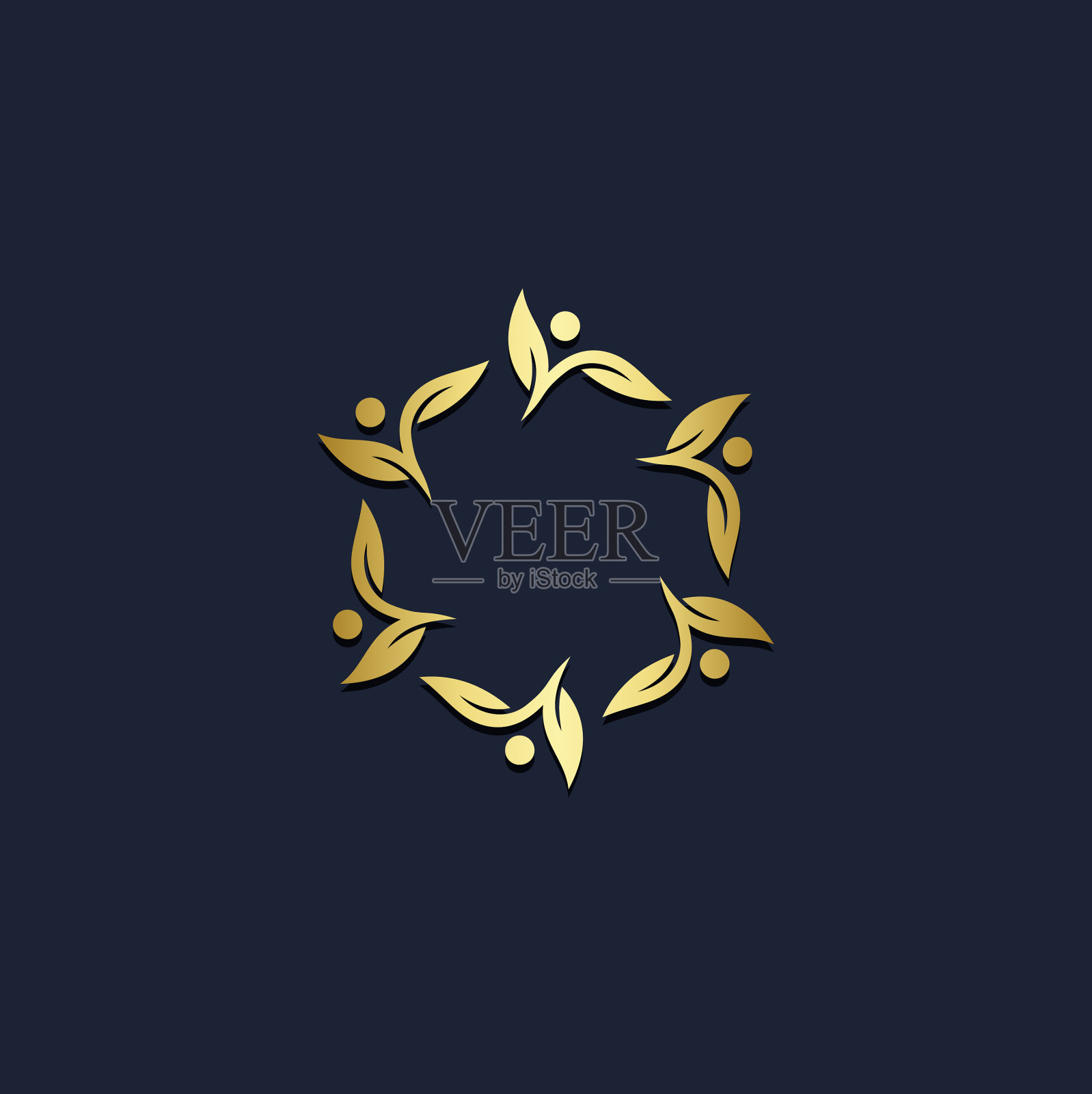 圆形叶子圆形生态金色标志图标素材