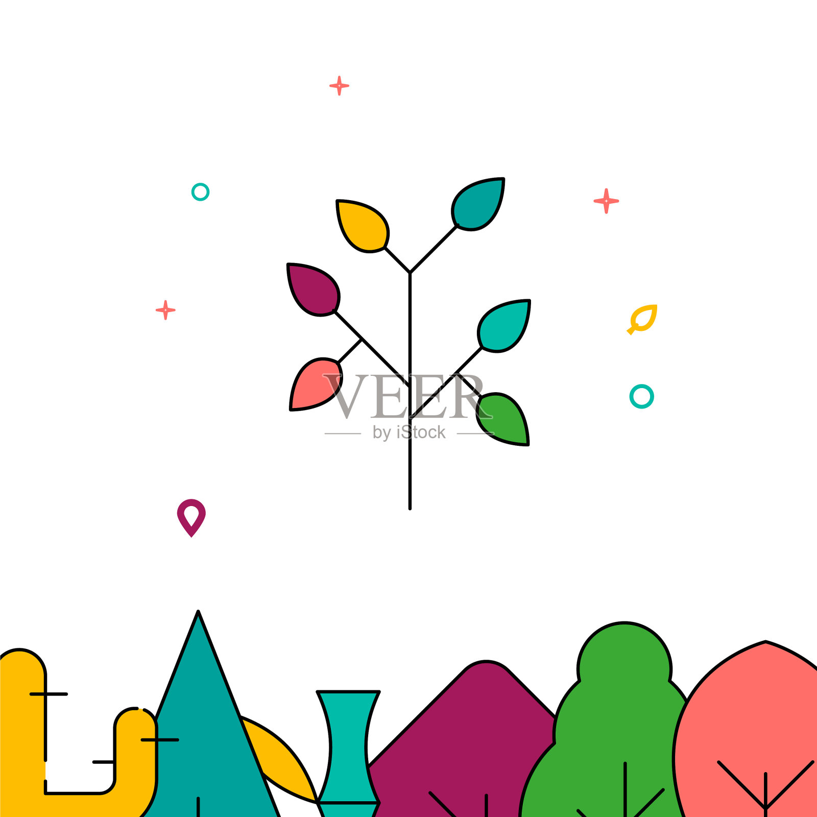 用树叶填充树枝线条图标简单插画图片素材