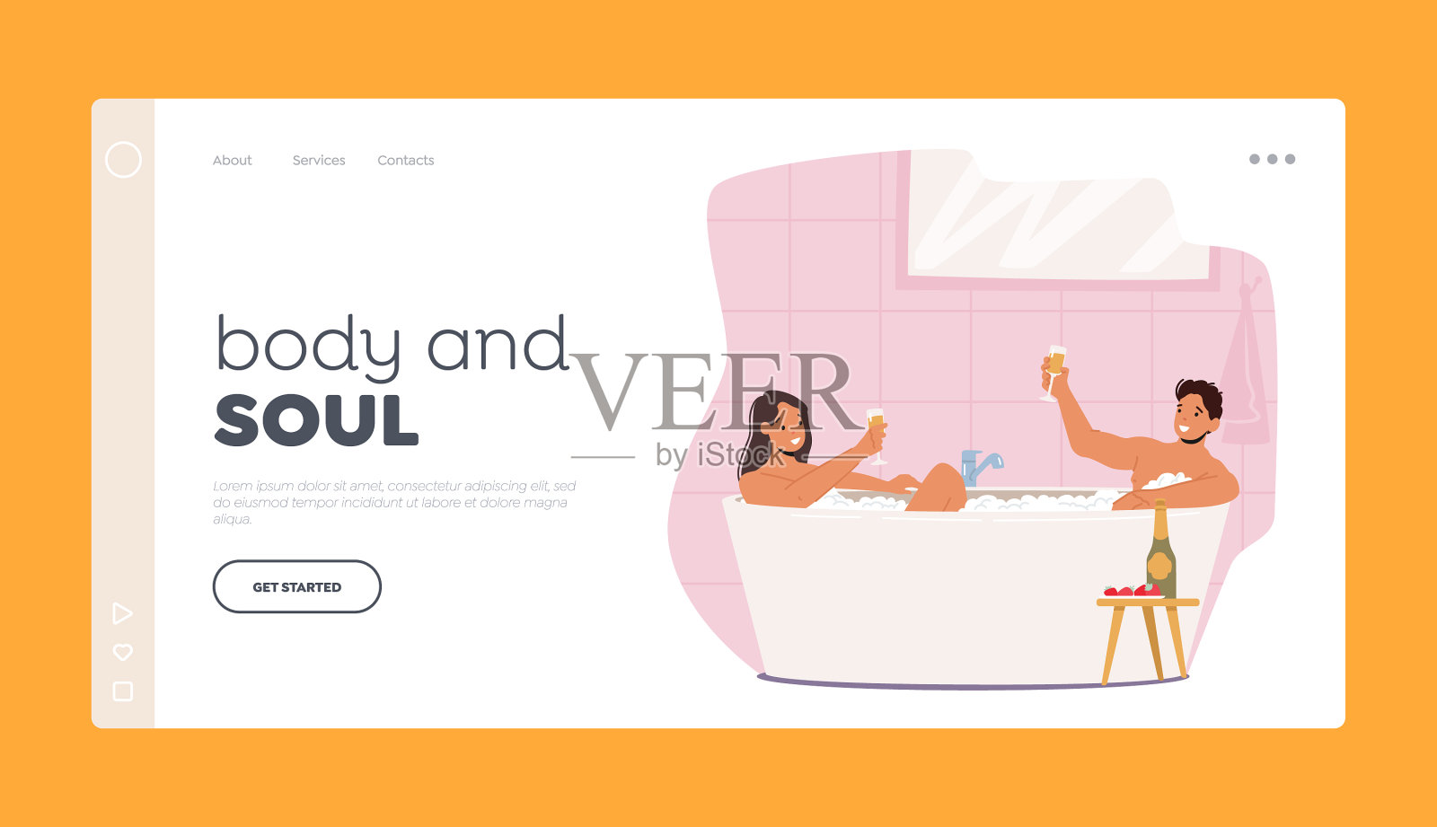 情侣约会在浴缸登陆页面模板插画图片素材