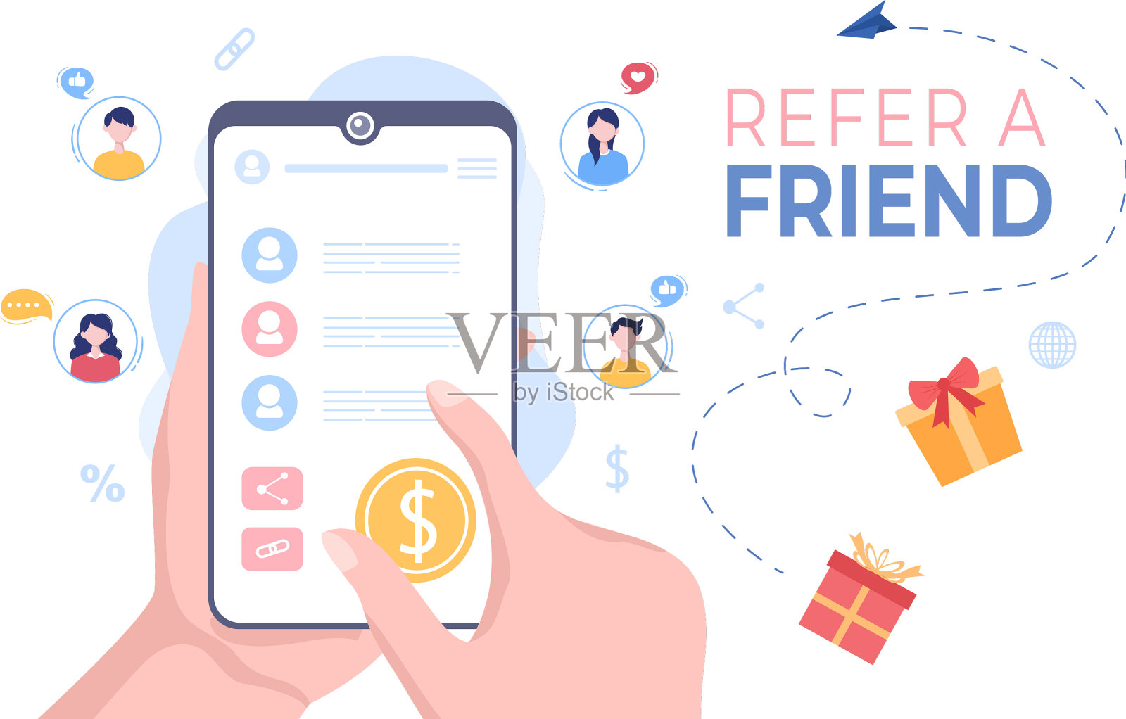 参考朋友带扩音器的平面设计插画图片素材