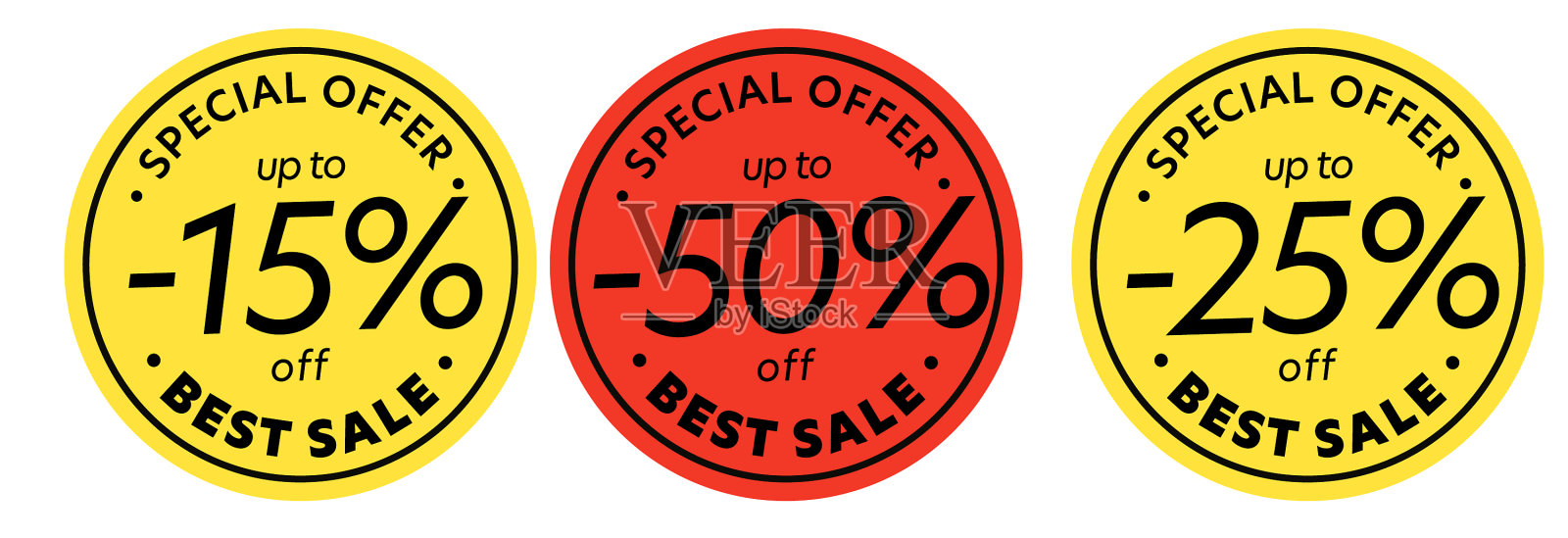 最好的销售高达15 25 50折扣贴纸设计元素图片