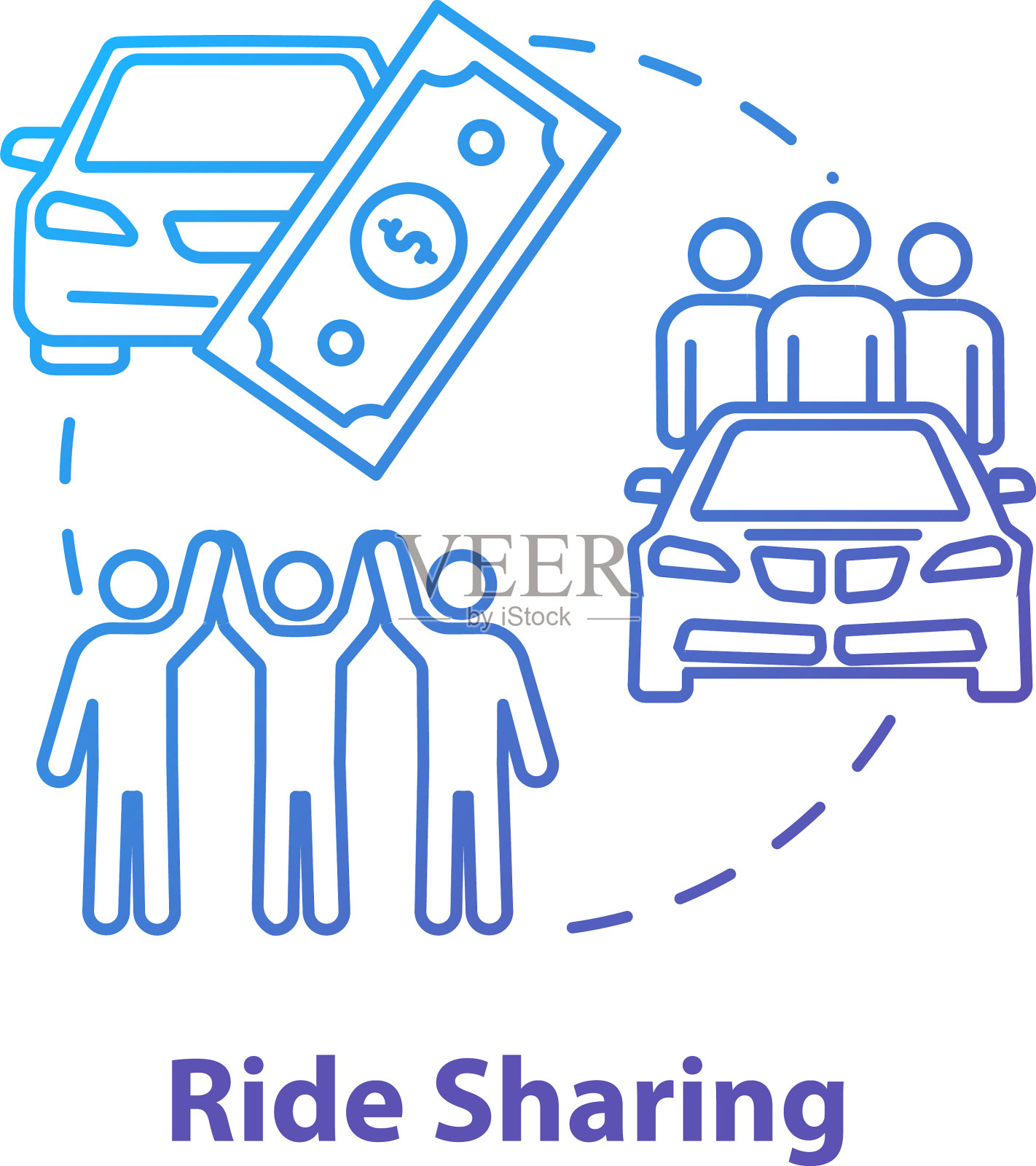 拼车概念图标省钱旅行插画图片素材