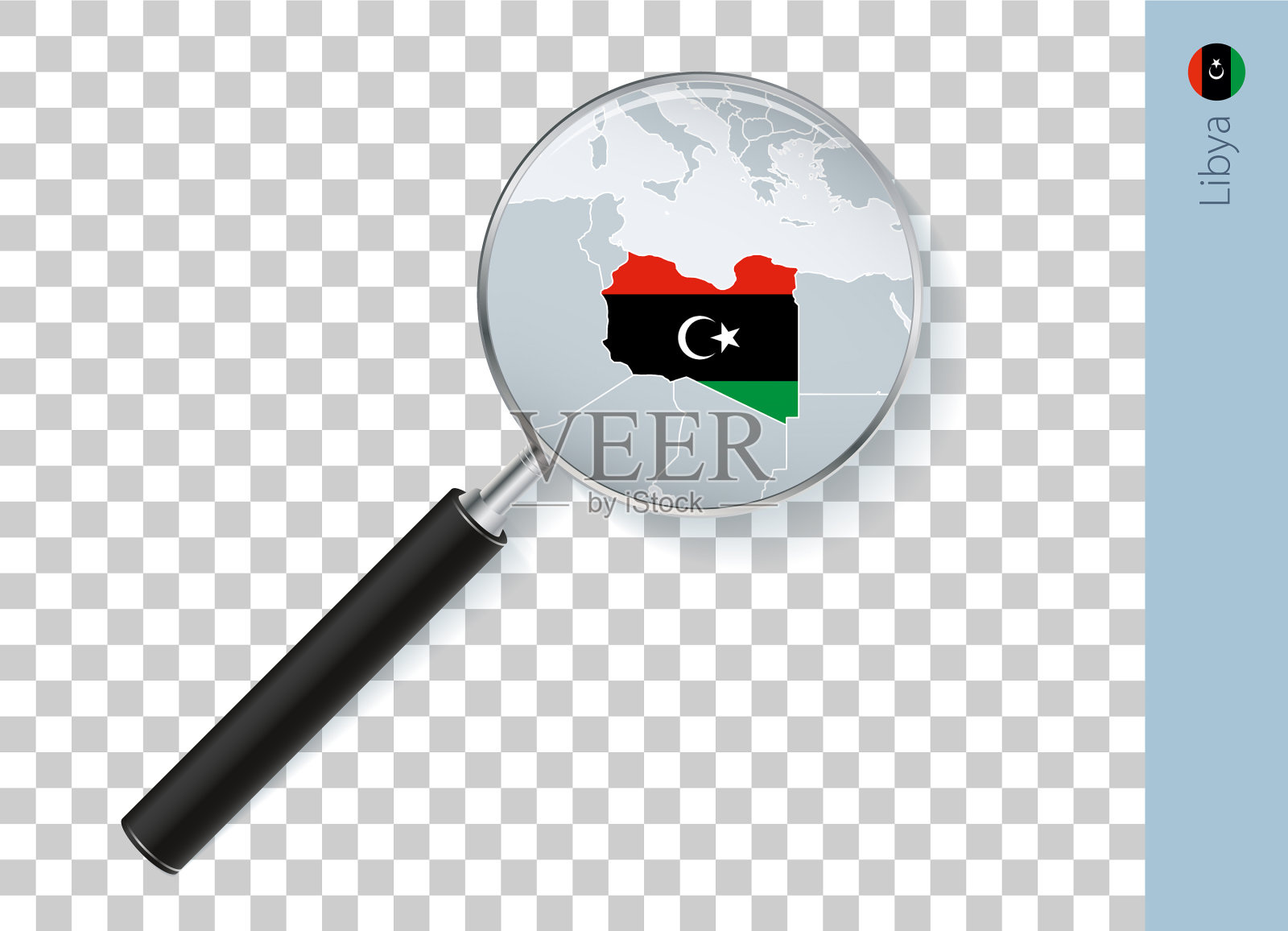 利比亚地图与旗帜在放大镜上插画图片素材