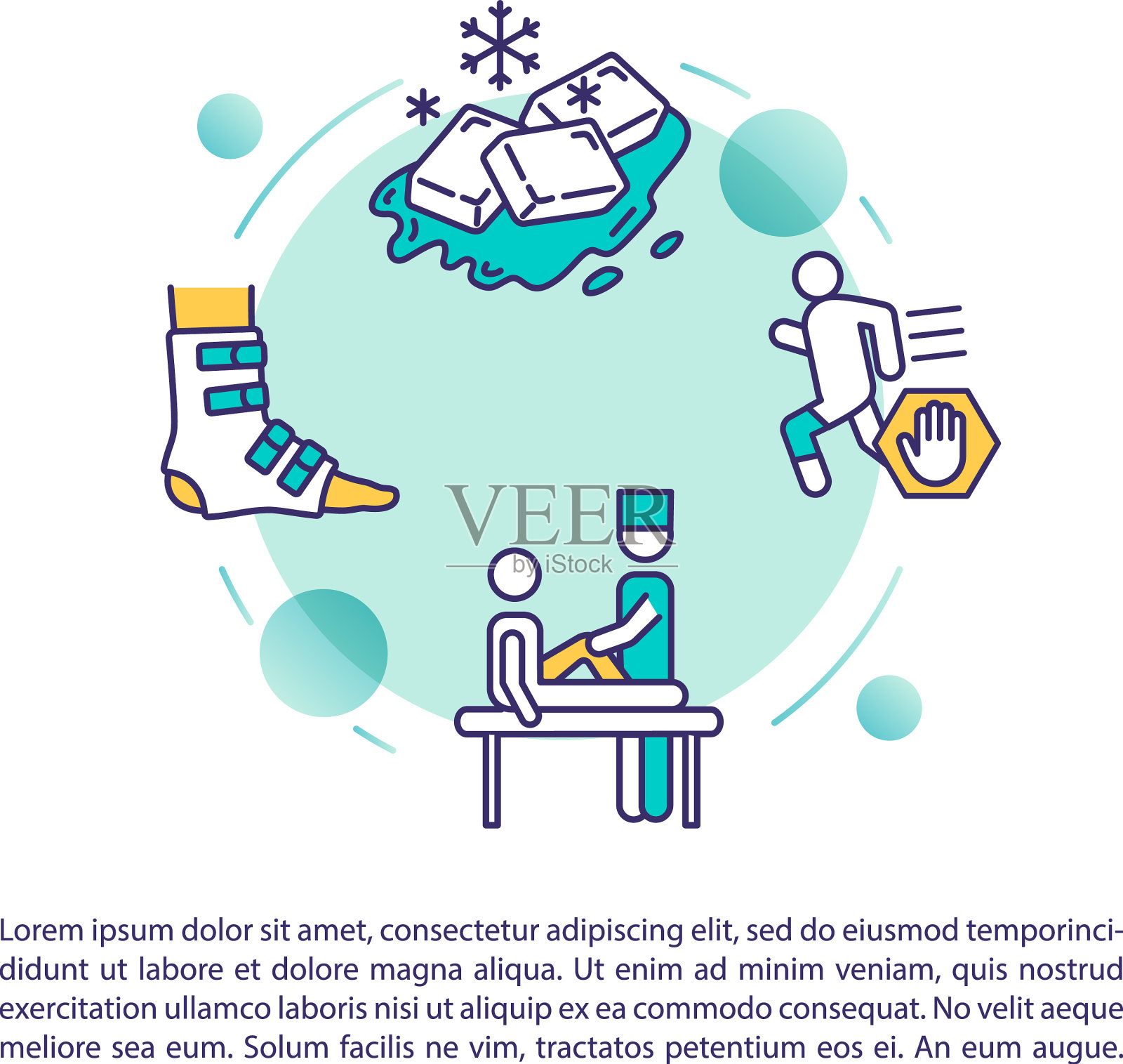 运动损伤治疗的概念图标与文字插画图片素材