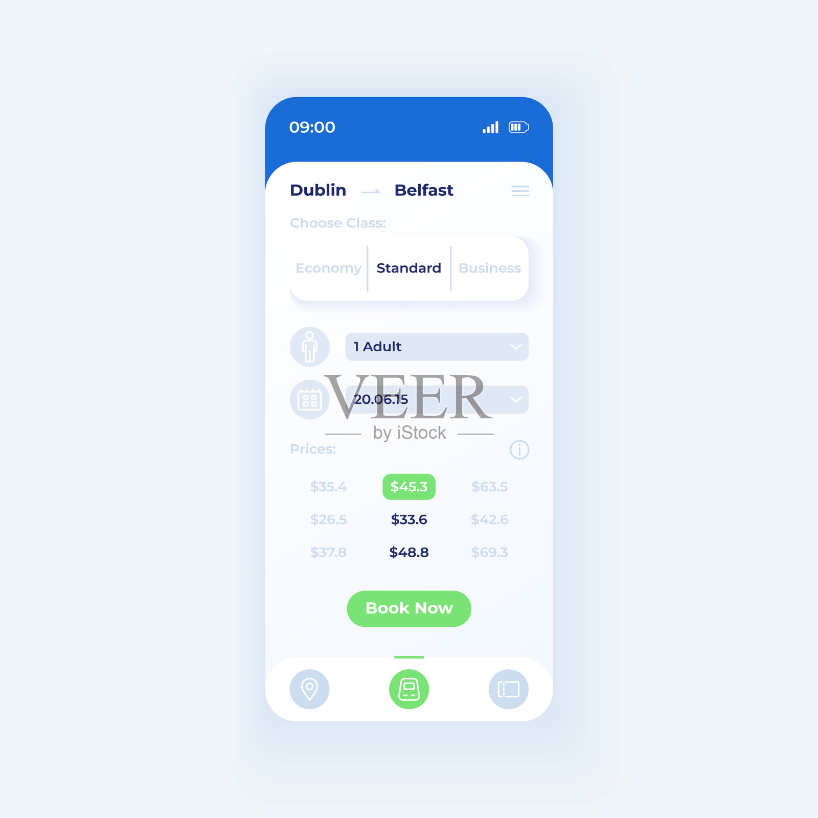 订票应用程序智能手机界面插画图片素材
