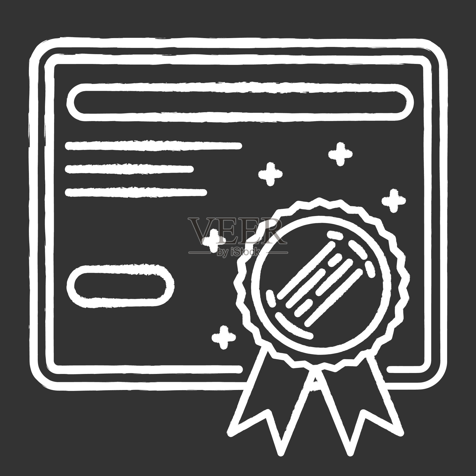 证书粉笔白色图标在黑色背景插画图片素材