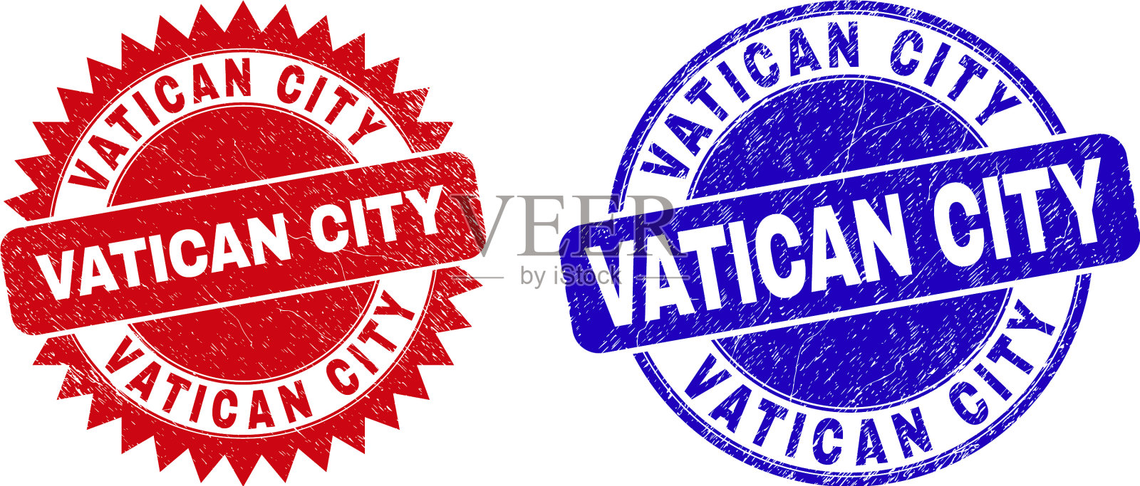 梵蒂冈城的圆形邮票和玫瑰印章用插画图片素材